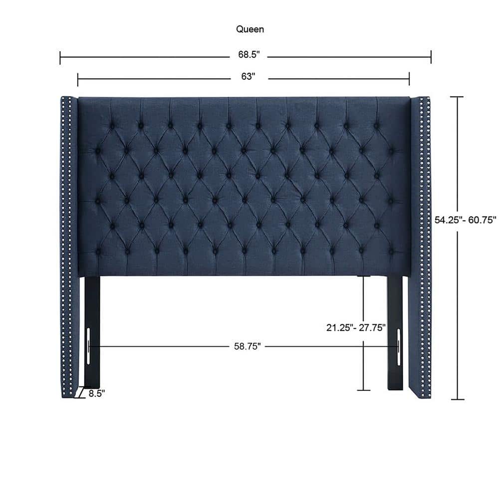 Navy Queen Upholstered Tufted Headboard with Metal Legs