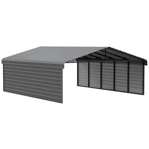 20 ft. W x 24 ft. D x 7 ft. H Charcoal Galvanized Steel Carport with 2-sided Enclosure