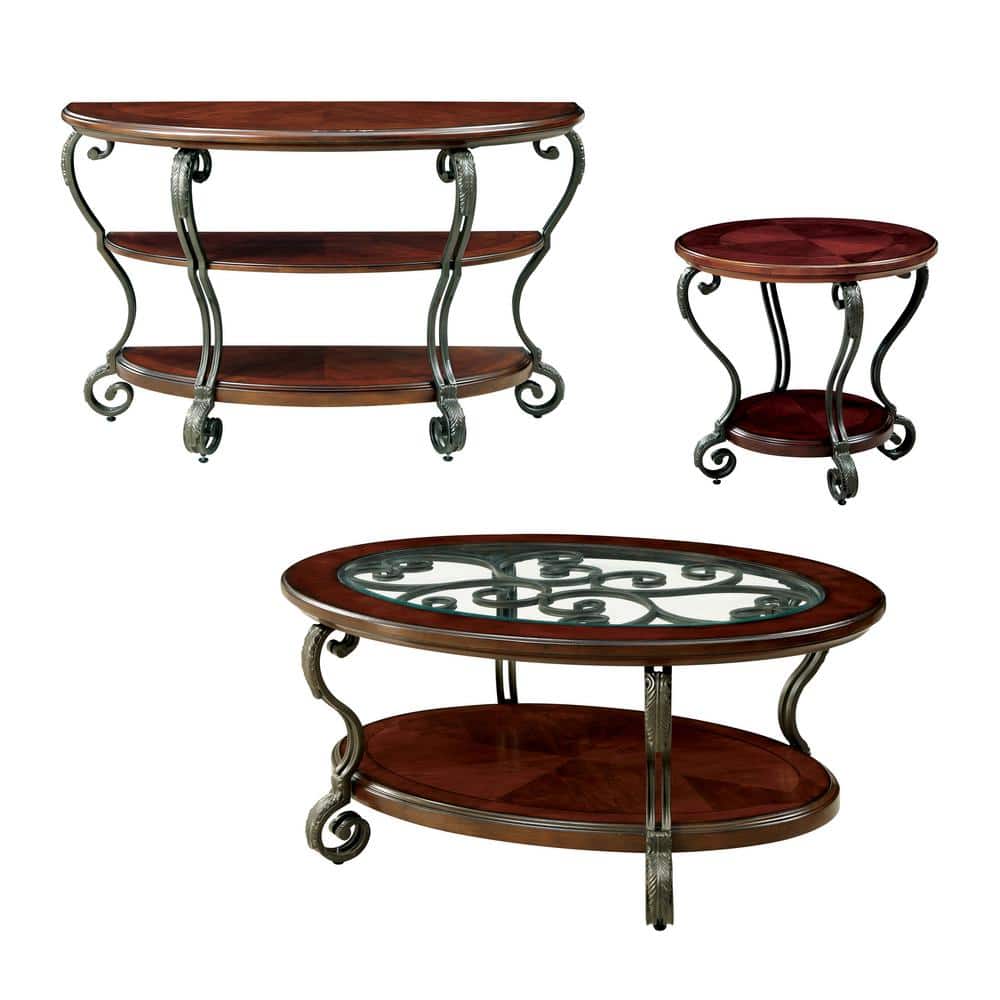 Furniture of America Nestillia 3Piece 48 in. Brown Oval Glass Coffee
