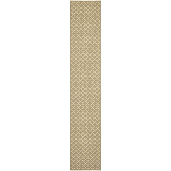 Courtyard Green/Beige 2 ft. x 14 ft. Geometric Indoor/Outdoor Patio  Runner Rug