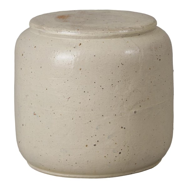 Emissary Squat 18 in. H Semi glossy Glaze Distressed White Round Ceramic Garden Stool