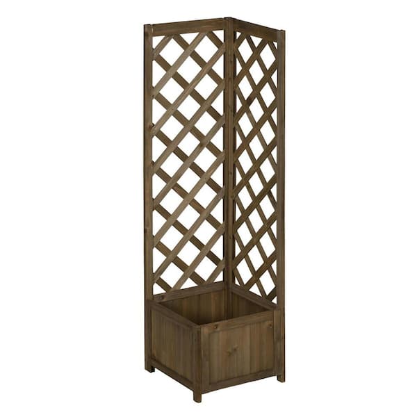 Siavonce Wood Raised Garden Bed with Trellis, 57 in. Freestanding Corner Planter Box for Flowers Climbing and Planting Carbonized
