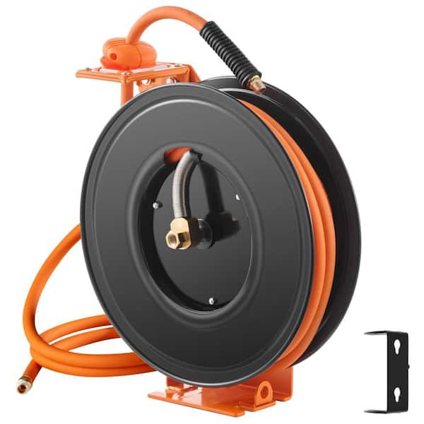 3/8 in. x 50 ft. Retractable Rubber Air Hose Reel 300 PSI 180° Swivel Bracket Auto Rewind for Garage Workshop