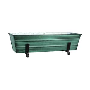 22 in. W Green Patina Small Galvanized Steel Flower Box Planter With Brackets for 2 x 6 Railings
