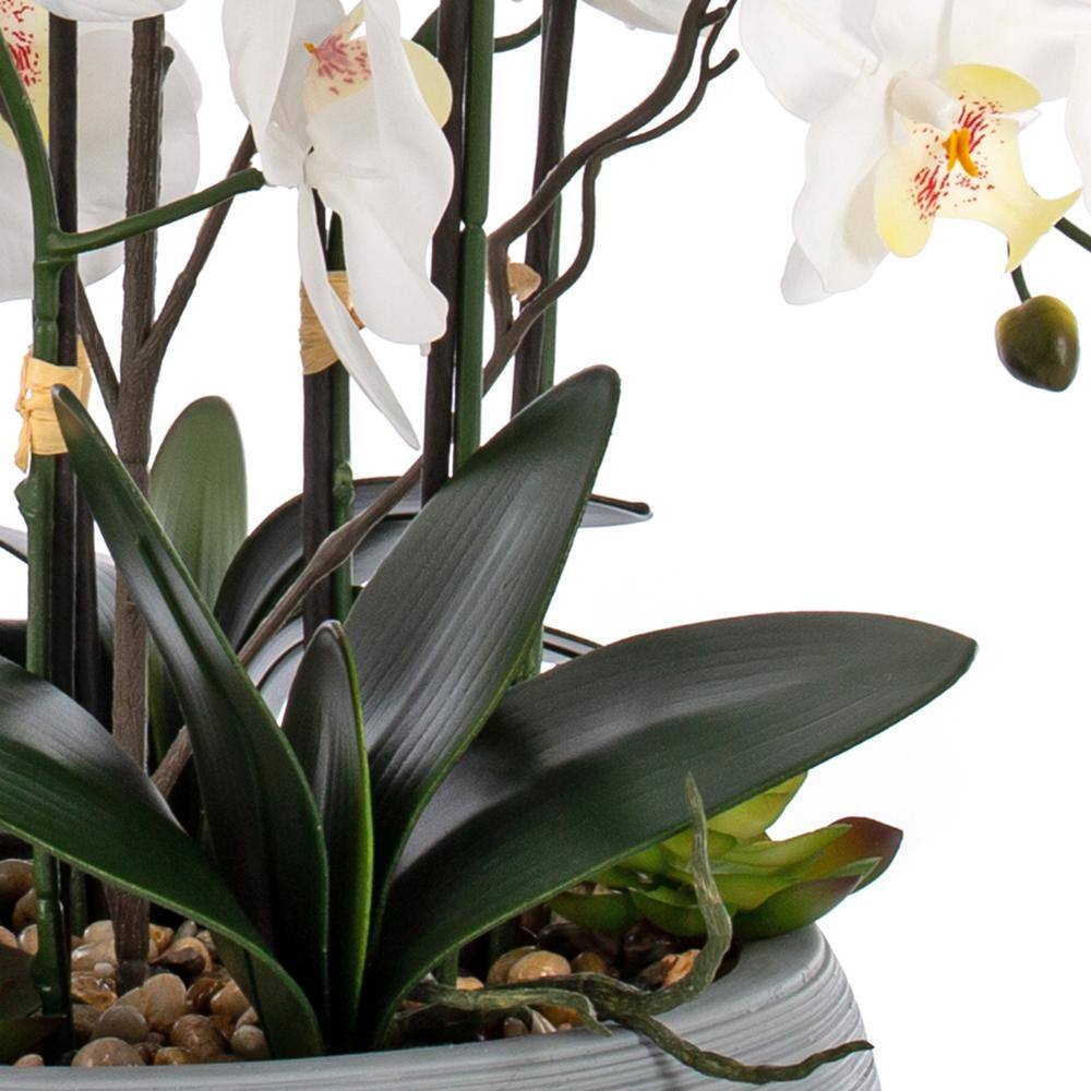 Gray Potted Faux Orchid Floral Arrangement for Outdoor Tabletop