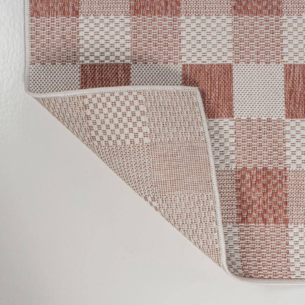 Darcy Salmon and Cream Geometric Gingham 2 x 8 Runner Rug