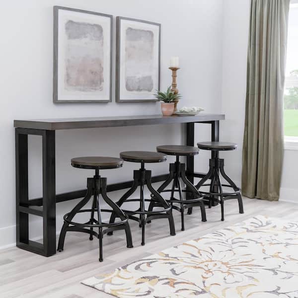 Harlan 5-Piece Rectangle Gray Wood Top Metal Dining Bar Table Set Seats 4
