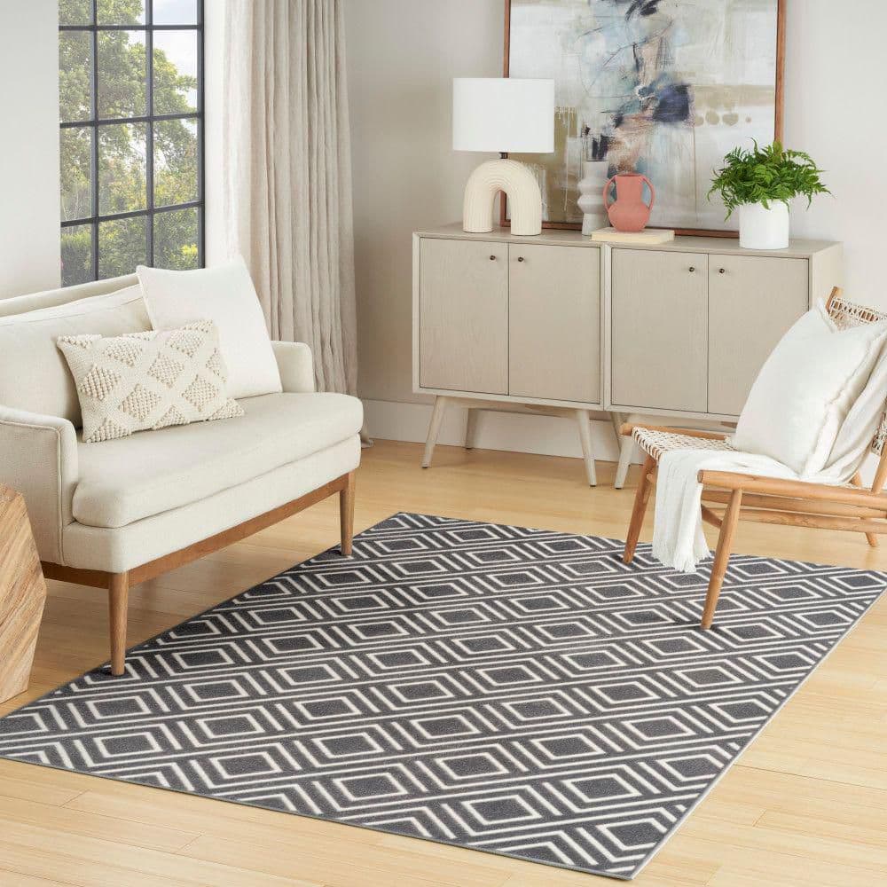Nourison Casual Grey 4 ft. x 6 ft. Checker Contemporary Area Rug 984289 ...