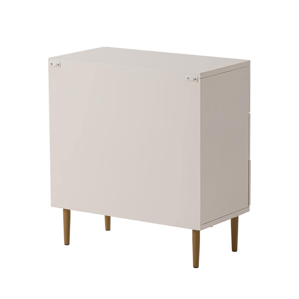 White and Natural Rattan 3-Drawer Mid-Century Modern Chest