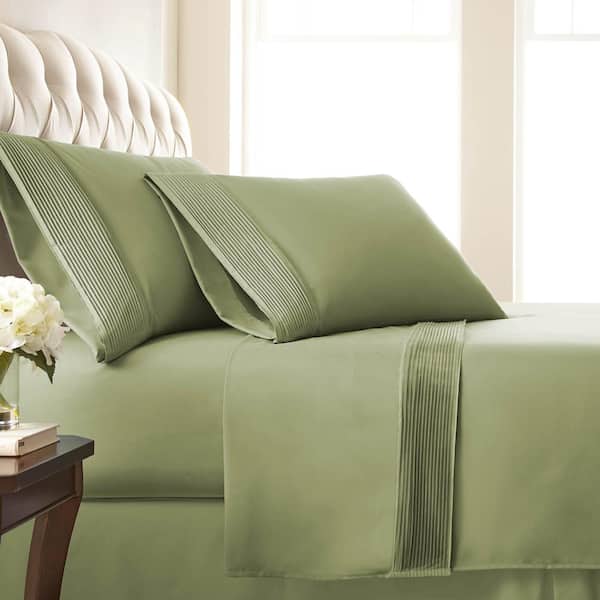 Southshore Fine Linens Vilano Pleated 21 in. Extra-Deep Pocket 4-Piece Green Queen Microfiber Sheet Set