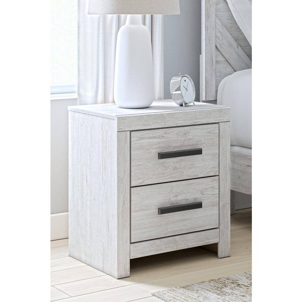 Whitewash Transitional 2-Drawer Nightstand