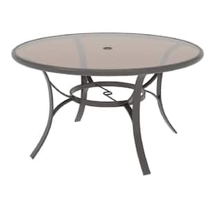 Riverbrook Espresso Brown Round Steel Glass Top Outdoor Dining Table