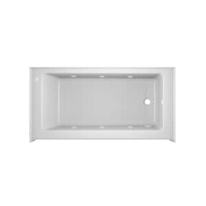 Signature Low Profile 60 in. x 30 in. Whirlpool Bathtub with Right Drain in White with Heater