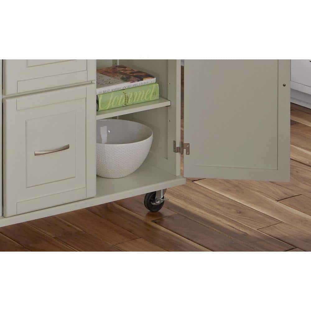 Stainless Steel Top Kitchen Cart with Spice Rack and Storage, Off-White
