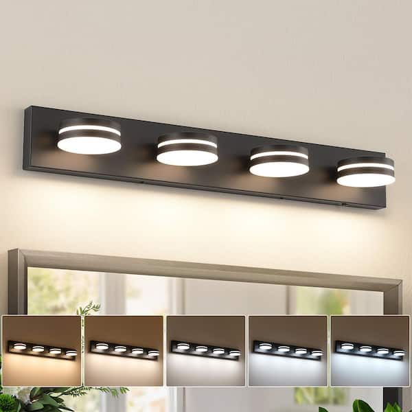 Yu-tan/4 JUSHENG 30 in. 4 Light Black Bathroom Dimmable LED Vanity Light