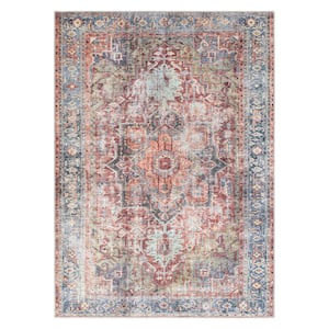 Multi 10 ft. x 14 ft. Traditional Distressed Machine Washable Area Rug