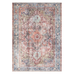 Traditional Distressed Machine Washable Area Rug Multi 4' X 6'