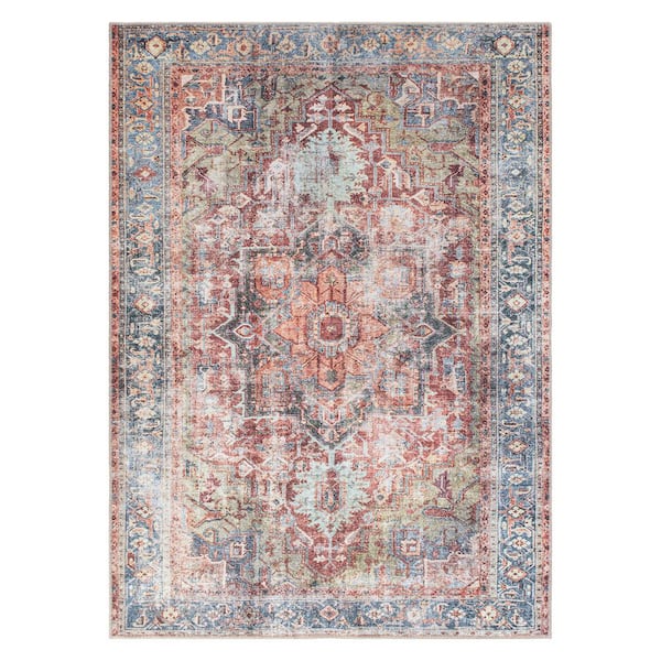 Traditional Distressed Machine Washable Area Rug Multi 6' 6"X 9'