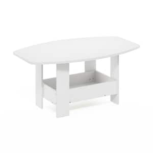 Simple 35.43 in. White Rectangle Wood Coffee Table with Storage Compartment