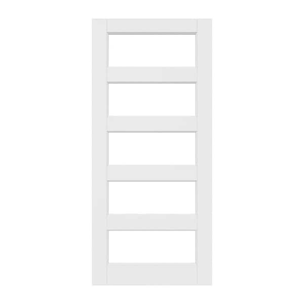 36 in. x 80 in. 5 Lite Clear Glass White Solid Core Composite Primed Standard Interior Door Slab
