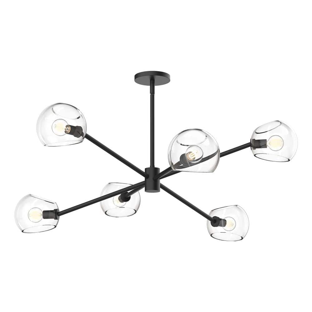 Willow Matte Black 37" Sputnik Metal Chandelier with Clear Shade