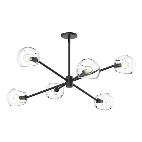 ALORA MOOD Willow 37 in. 6 Light 60-Watt Clear Glass/Matte Black Chandelier