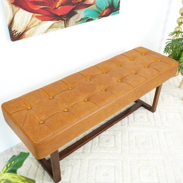 Ashcroft Furniture Co Espresso Mid-Century Tufted Genuine Leather 