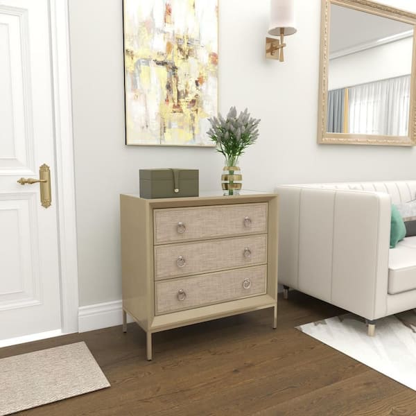 Litton Lane 3 Drawer Beige Wood Upholstered Front Panel Chest with Mirrored  Top and Ring Handles 32 in. X 32 in. X 16 in. 39853 - The Home Depot