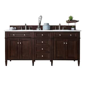 Brittany 72 in. W x 23.5 in.D x 34 in. H Double Bath Vanity in Burnished Mahogany with Marble Top in Carrara White