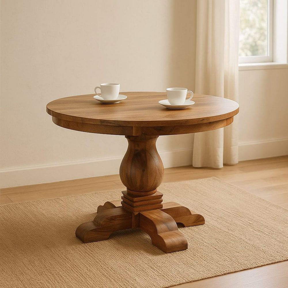 Gulay Light Brown Solid Wood 43.31 in. Pedestal Base Dining Table (Seats 6)