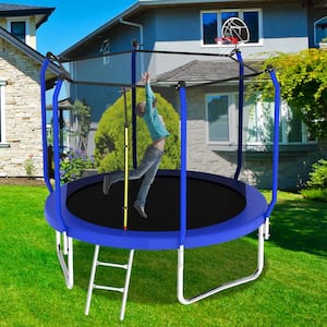 8 ft. Blue Round Outdoor Trampoline with Safety Enclosure