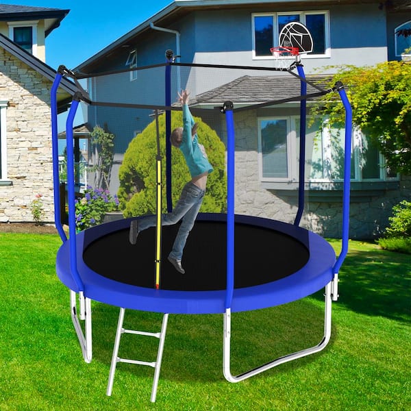 8 ft. Blue Round Outdoor Trampoline with Safety Enclosure