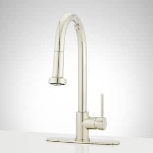 Ridgeway Single Handle Pull Down Sprayer Kitchen Faucet with Escutcheon in Polished Nickel