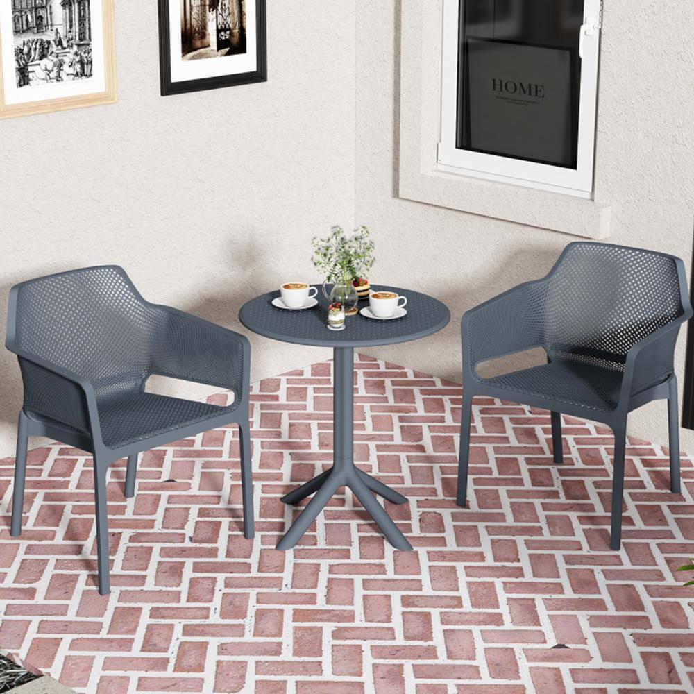 3-Piece Plastic Outdoor Bistro Set in Charcoal