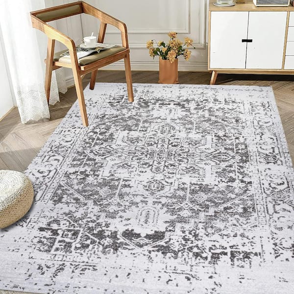 Himalayas Brown Creme 9 ft. x 12 ft. Machine Washable Modern Floral Abstract Polyester Non-Slip Backing Area Rug