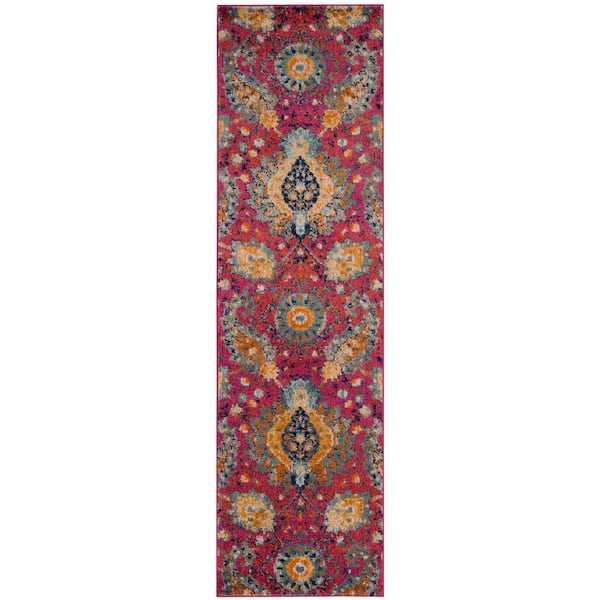 SAFAVIEH Madison Fuchsia/Gold 2 ft. x 14 ft. Runner Rug