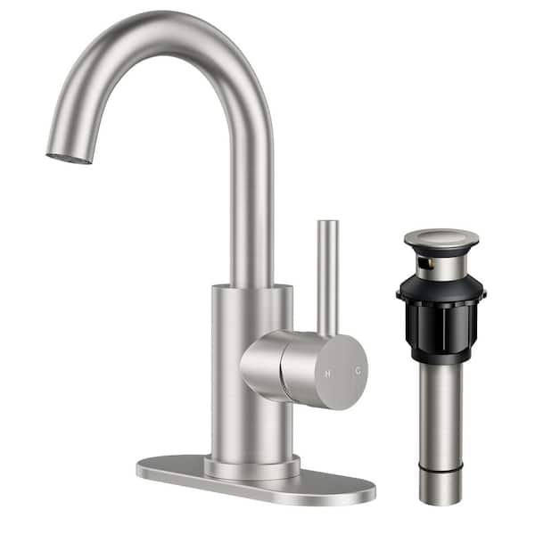 FURUISI Single Hole 1-Handle Bathroom Faucet in Brushed Nickel