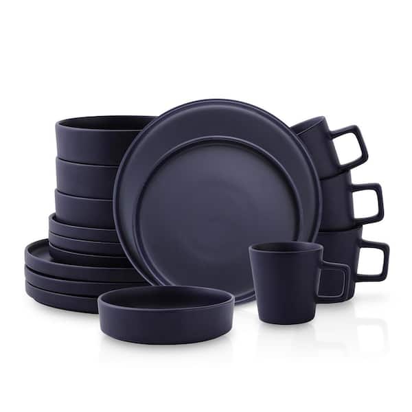 STONE LAIN Cleo 16-Piece Dinnerware Set Stoneware, (Service for 4) Dark Blue