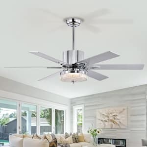 52 in. Indoor Chrome Modern LED Ceiling Fan with Remote Control, Reversible 6 Blades and Reversible Motor
