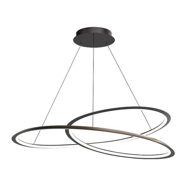 31.5 in. 1-Light Black Modern Geometric Line Dimmable Integrated LED Pendant Light with Adjustable Height and Remote