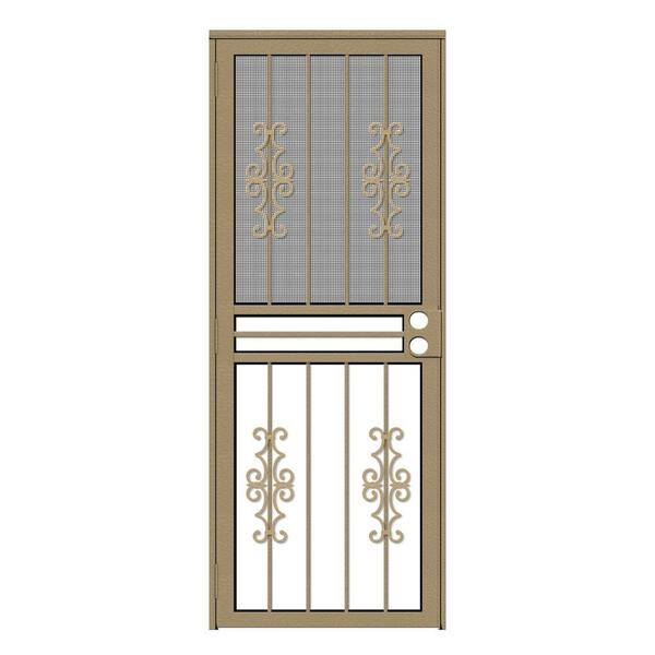 Unique Home Designs 30 in. x 80 in. Watchman Duo Tan Recessed Mount All Season Security Door with Insect Screen and Glass Inserts