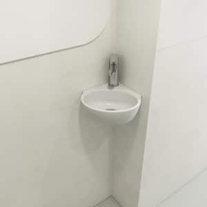 Milano Wall-Mounted Matte White Fireclay Corner Vessel Sink