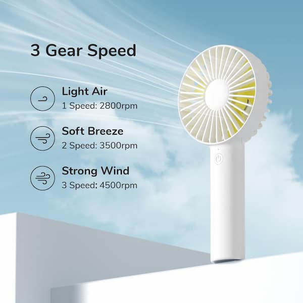 JISULIFE 7.7 in. 3 Speeds Personal Fan in White