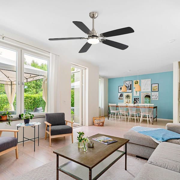 Cirrus 52 in. Nickel Black Downrod Standard Ceiling Fan with Integrated LED with Remote Included 5 Two-Tone Blades