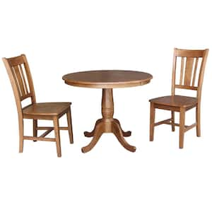 Distressed Oak 48 in. Oval Dining Table with 2-San Remo Side Chairs (3-Piece)