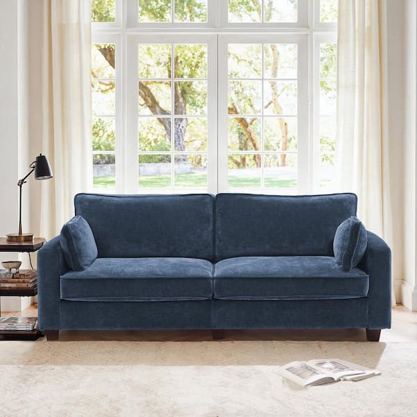 LUE BONA 80 in. W. Straight Arm Chenille Couch Rectangle Sofa Upholstered Loveseat in Blue
