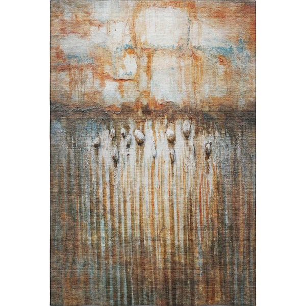 Mayfield Premium Machine Washable Abstract AMF2038 Paprika 5 ft. x 7 ft. 6 in. Area Rug