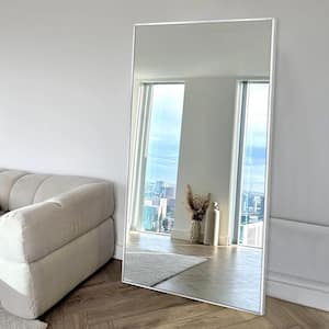 32 in. W x 71 in. H Modern Rectangular Frame Aluminum Alloy Silver Oversized Standing Mirror Floor Mirror