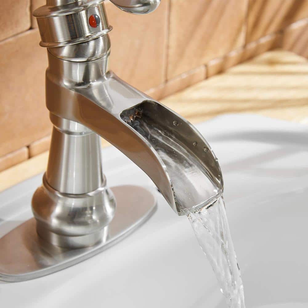 Brushed Nickel Single-Handle Waterfall Bathroom Faucet