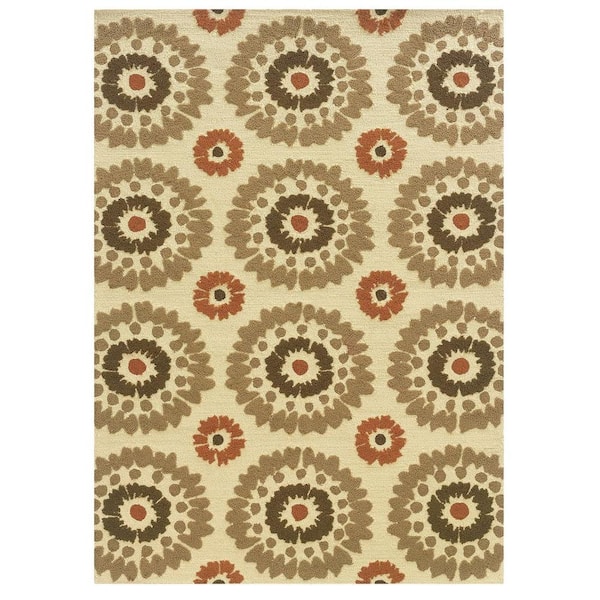 Linon Home Decor Le Soliel Collection Ivory and Terracotta 2 ft. x 3 ft. Outdoor Area Rug
